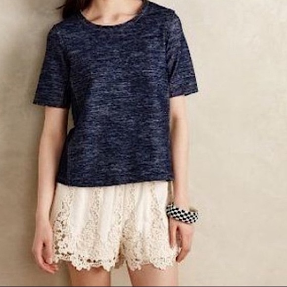 Anthropologie Zoa New York Chambaray Reverse Stitch Short Sleeve Top Size Small - Picture 1 of 6